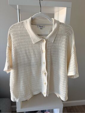 Madewell Cream Open-Knit Button Cardigan